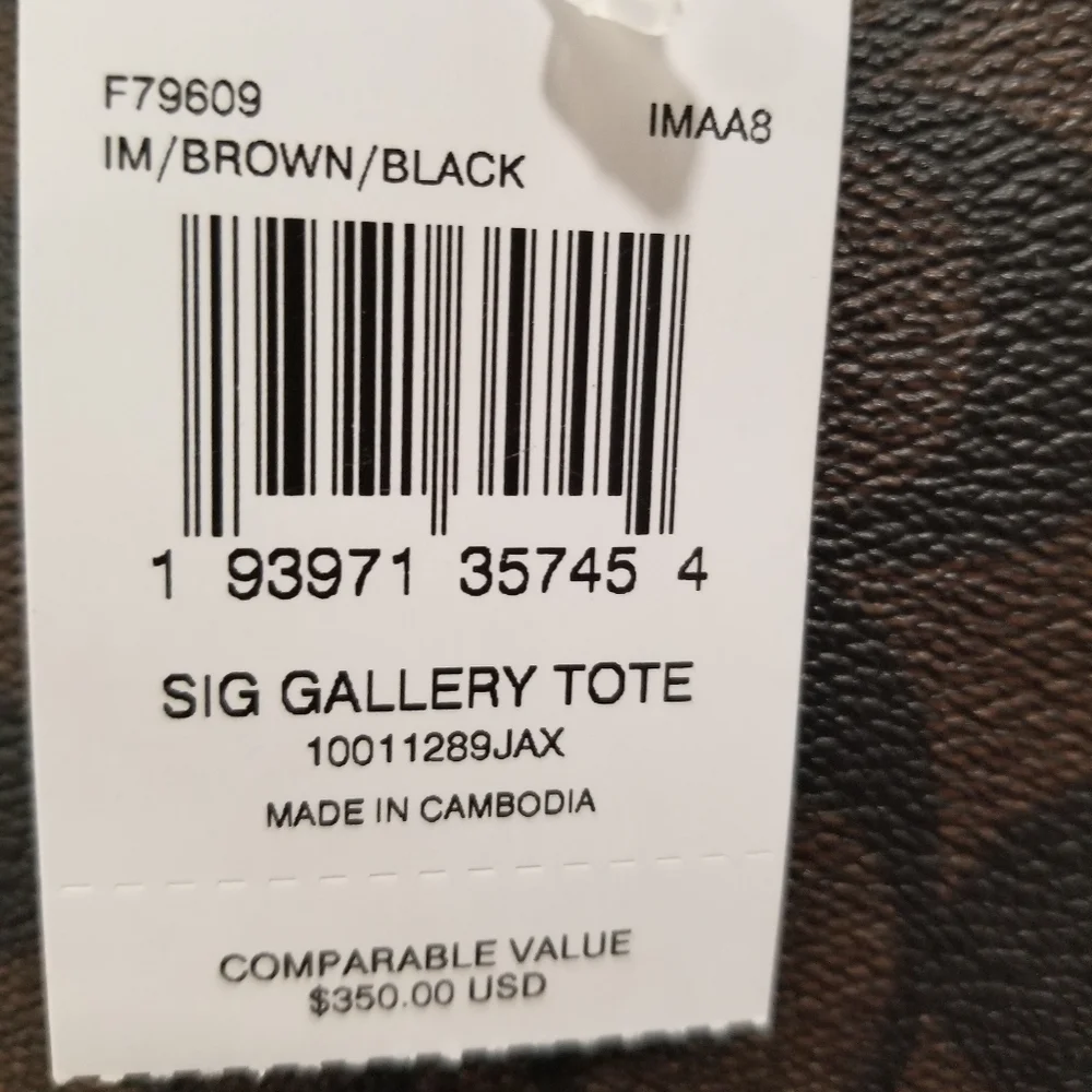 NWT! COACH BROWN/BLACK GALLERY TOTE AND CORNER ZIP WRISTLET WITH RED STRIPE - Picture 6 of 12